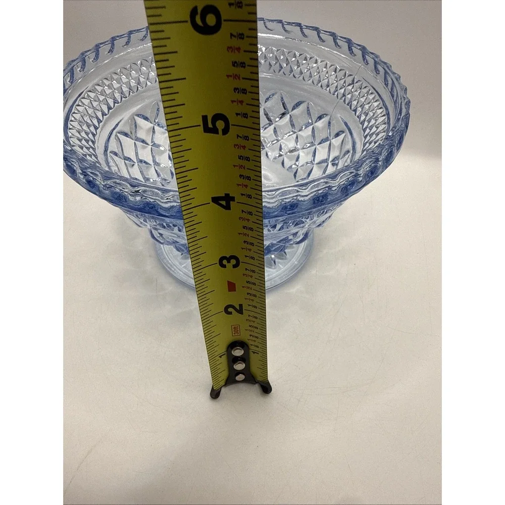 Vintage Sapphire Ice Blue Glass Wexford Pedestal Candy Dish Trinket Dish